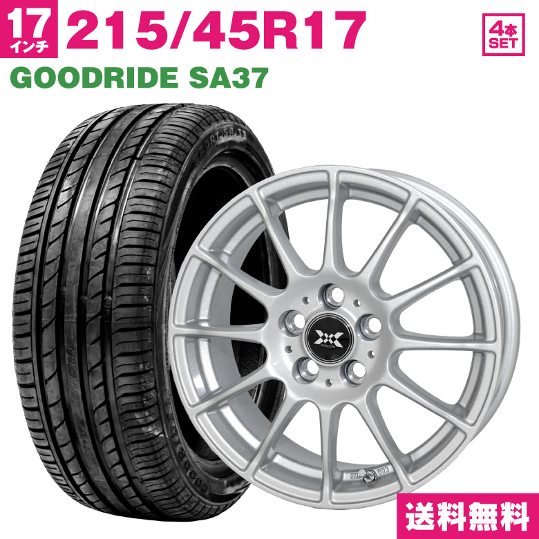 215/45R17 GOODRIDE SA37 サマータイヤ ホイールセット 4本セット (メタリックシルバー) 17×7.0 +48 5H100